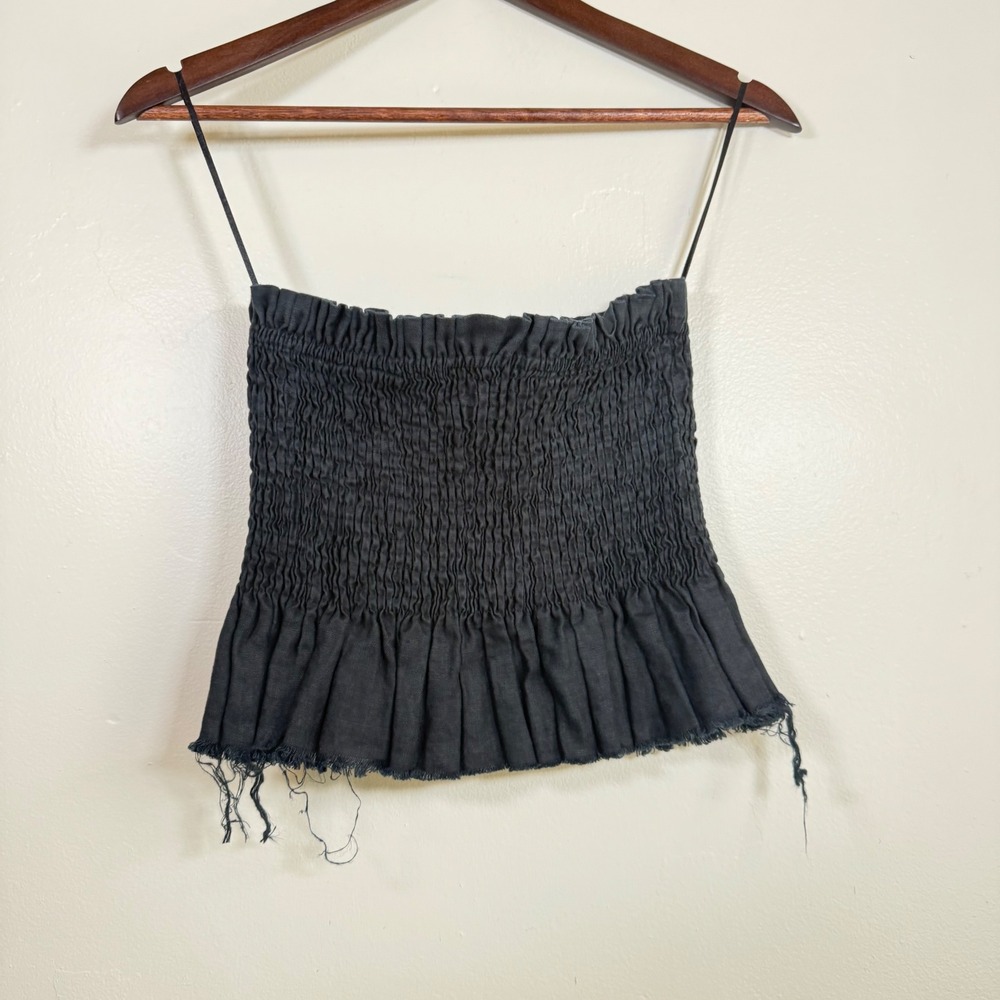 Seek The Label Smocked Linen Peplum Tube Top Size Medium Black